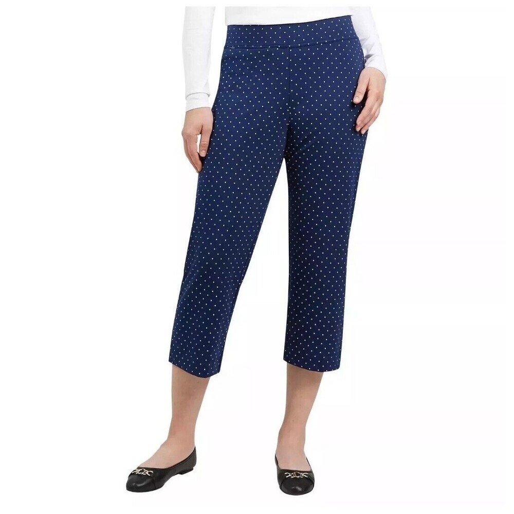 Lands End Shore Knit Cotton Capri Pants Polka Dot Blue 23" Inseam Women's Size S